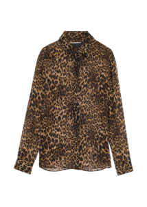 Cecily Metallic Leopard-Print Silk Ruffle Shirt